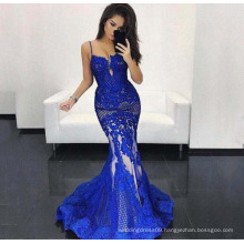 Royal Blue Sexy Mermaid See-Through lace Applique Elegant Chic Evening Dress